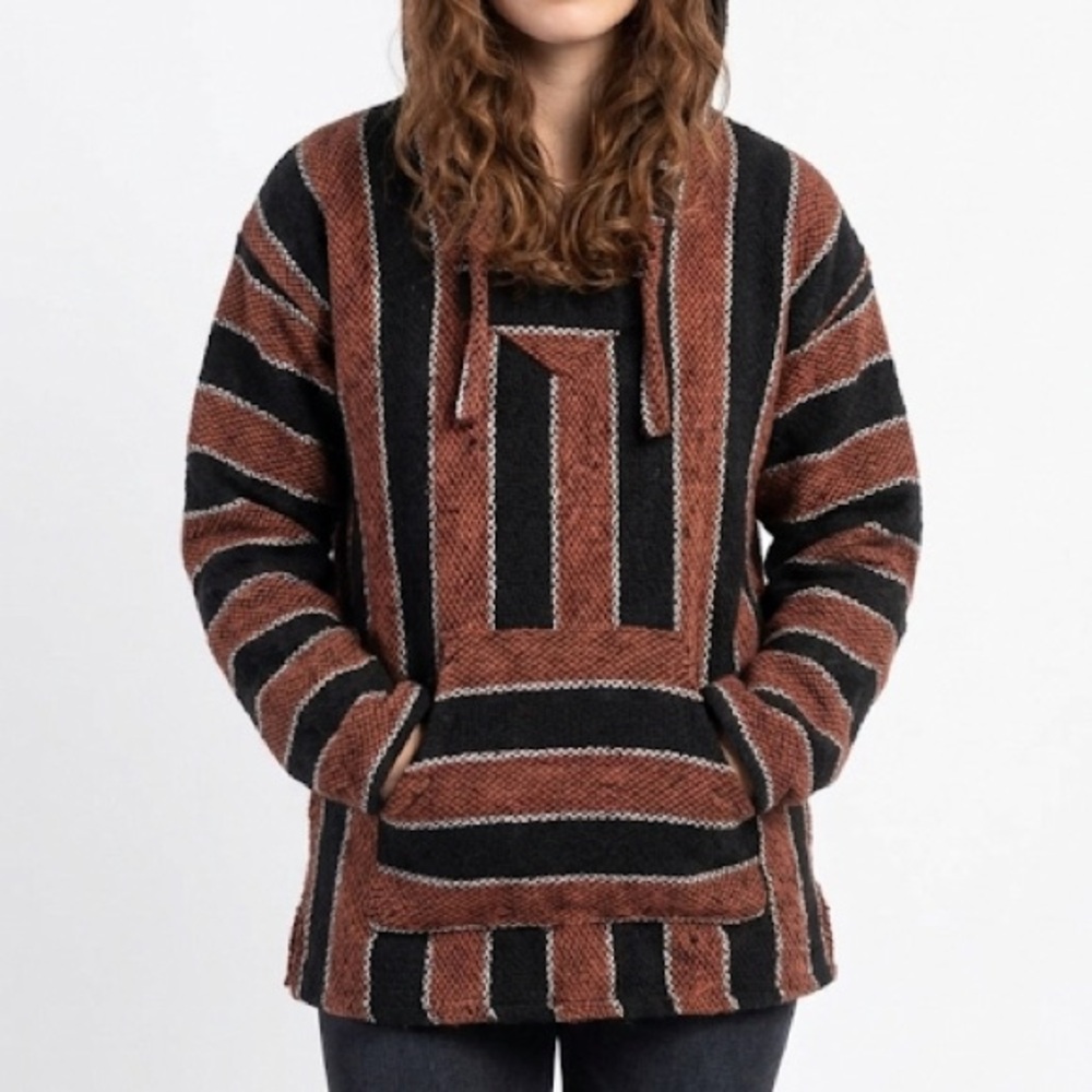 90’s Vintage Drug Rug Artisan Knit Poncho Hippy Festival Baja Hoodie Surf Mexico